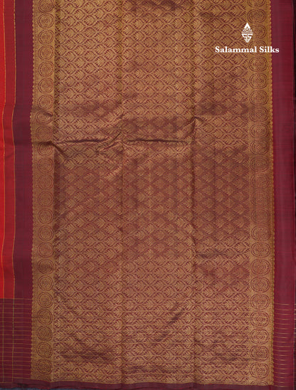 Dual Tone Red Fancy Pure Kanjivaram Silk Saree With Contrast Dark Maroon Border