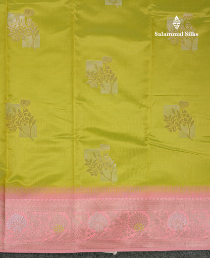 Beautiful Light Orange Semi Silk Saree With Contrast Light Rexona Fancy Border