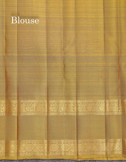 2G Zari Kanjivaram Silk Saree - Brown Colour Body Butta With Contrast Mehandi Green Gap Border