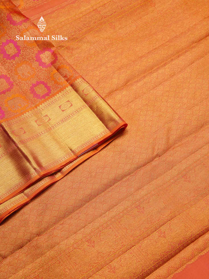Beautiful Orange Bridal Pure Kanjivaram Silk Saree With Traditional Border