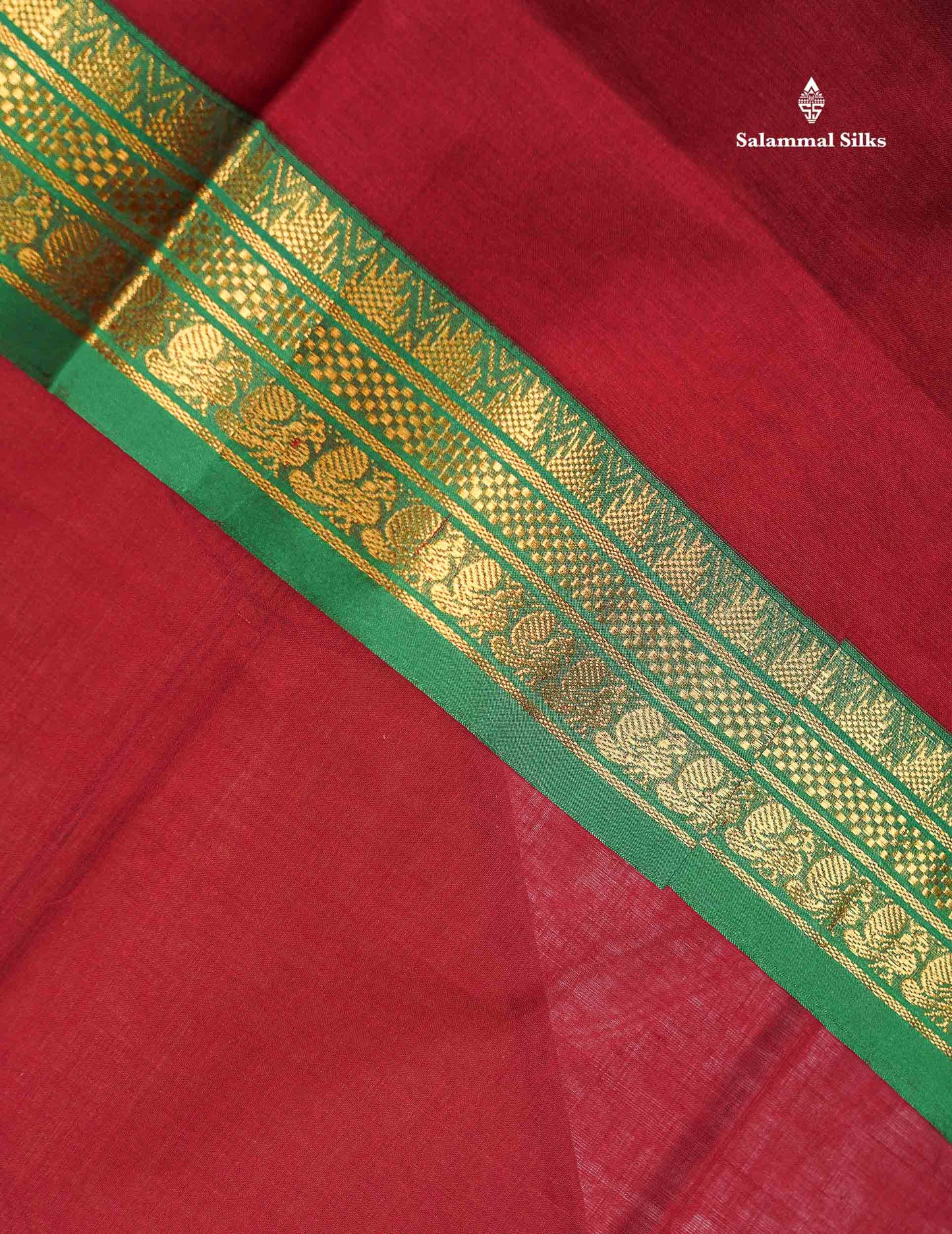 Beautiful Maroon Plain Pure Cotton Saree With Contrast Green Traditional Border