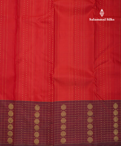 Dual Tone Red Fancy Pure Kanjivaram Silk Saree With Contrast Dark Maroon Border