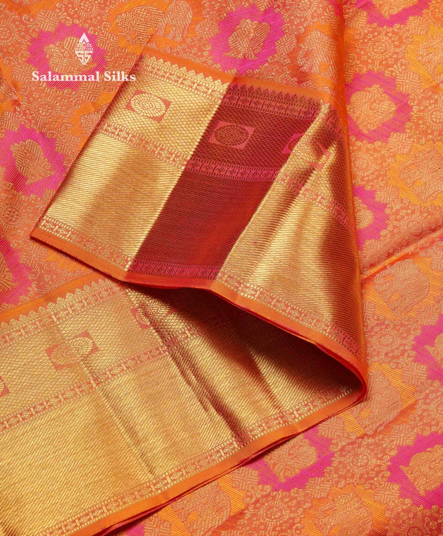 Beautiful Orange Bridal Pure Kanjivaram Silk Saree With Traditional Border
