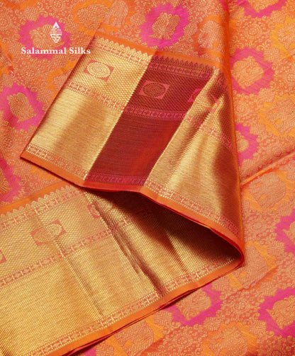Beautiful Orange Bridal Pure Kanjivaram Silk Saree With Traditional Border