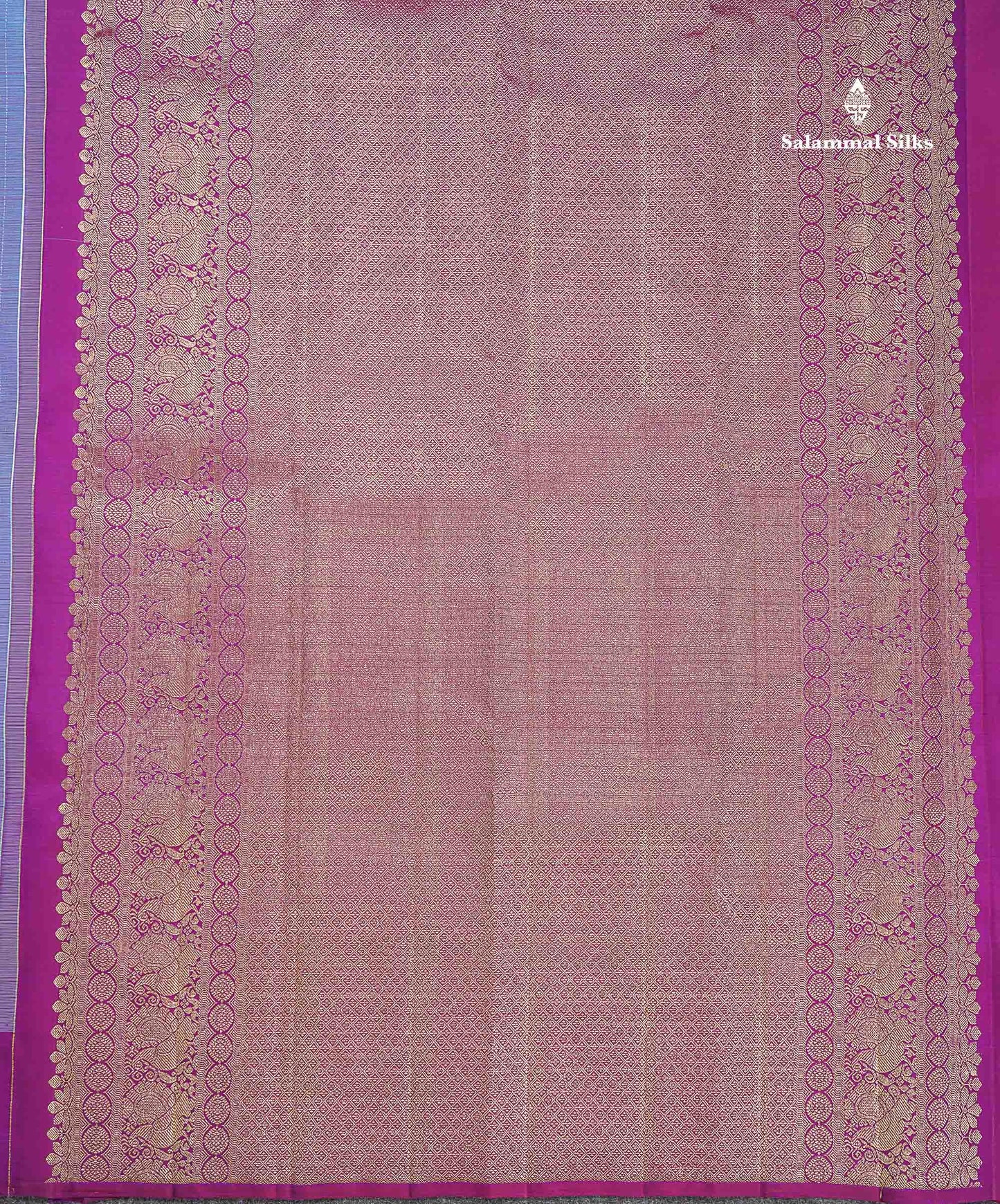 Pure Kanjivaram Silk Saree - Dual Tone Blue Colour Body Checks With Contrast Magenta Fancy Border