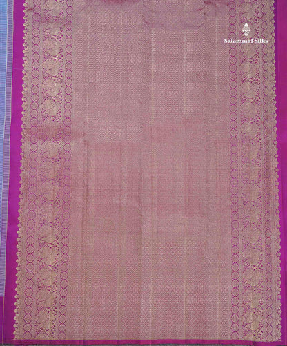 Pure Kanjivaram Silk Saree - Dual Tone Blue Colour Body Checks With Contrast Magenta Fancy Border