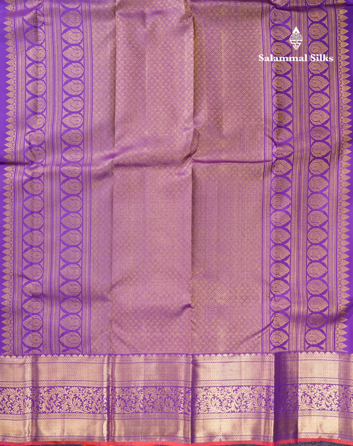 Lavender Bridal Pure Kanjivaram Silk Saree With Contrast Rust Orange Blouse