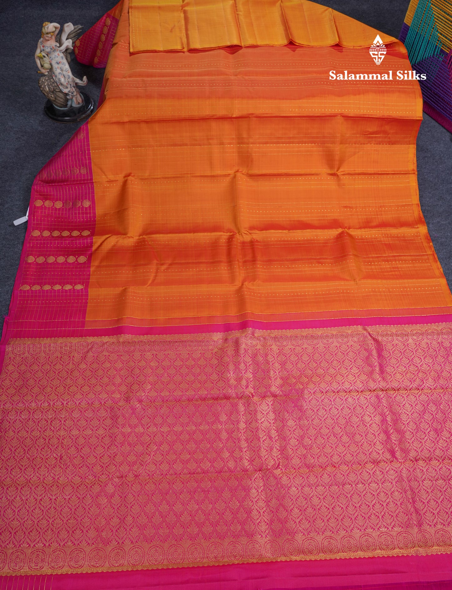Dual Tone Mustard Yellow Fancy Pure Kanjivaram Silk Saree With Contrast Pink One Side Border