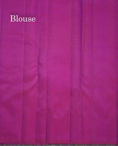 Pure Kanjivaram Silk Saree - Dual Tone Blue Colour Body Checks With Contrast Magenta Fancy Border