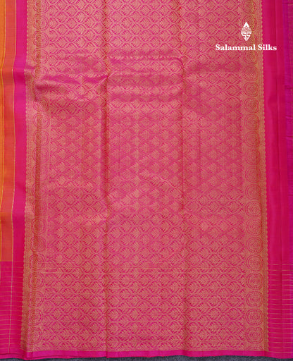 Dual Tone Mustard Yellow Fancy Pure Kanjivaram Silk Saree With Contrast Pink One Side Border