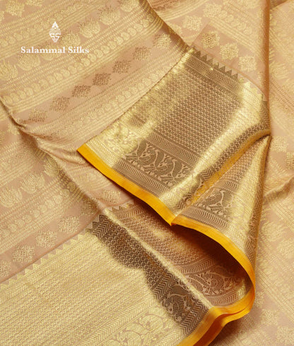 Beautiful Sandal Bridal Pure Kanjivaram Silk Saree With Traditional Border