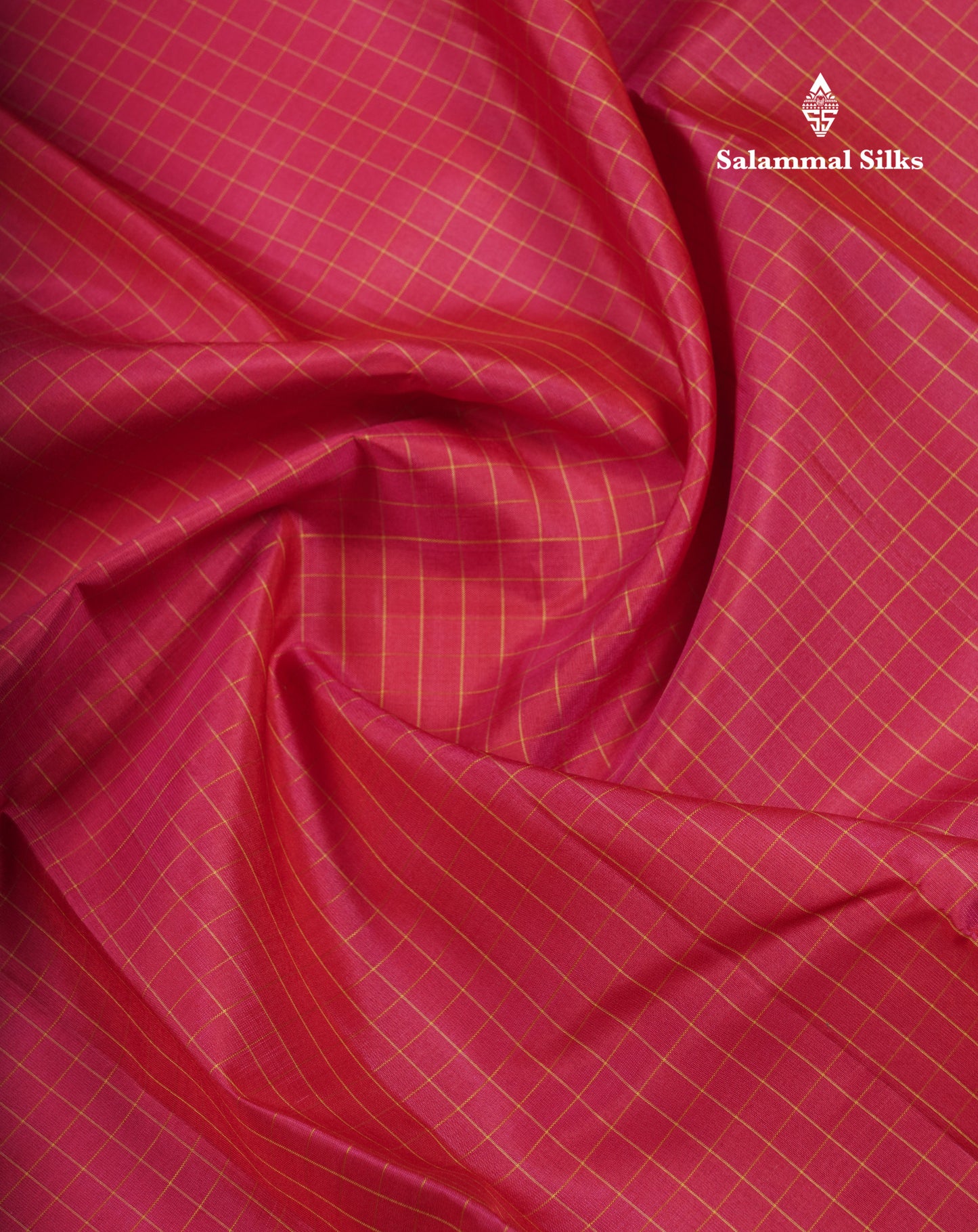 Beautiful Reddish Pink Small Checks Pure Kanjivaram Silk Saree With Contrast Manthulir Green Border