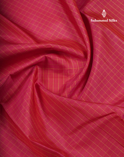 Beautiful Reddish Pink Small Checks Pure Kanjivaram Silk Saree With Contrast Manthulir Green Border