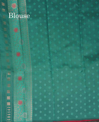 Beautiful Redish Maroon Semi Silk Saree With Contrast Sapphire Green Fancy Border