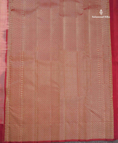 Pure Kanjivaram Silk Saree - Onion Pink Colour Body Checks With Contrast Maroon Fancy Border