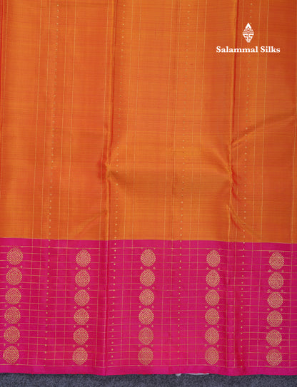 Dual Tone Mustard Yellow Fancy Pure Kanjivaram Silk Saree With Contrast Pink One Side Border