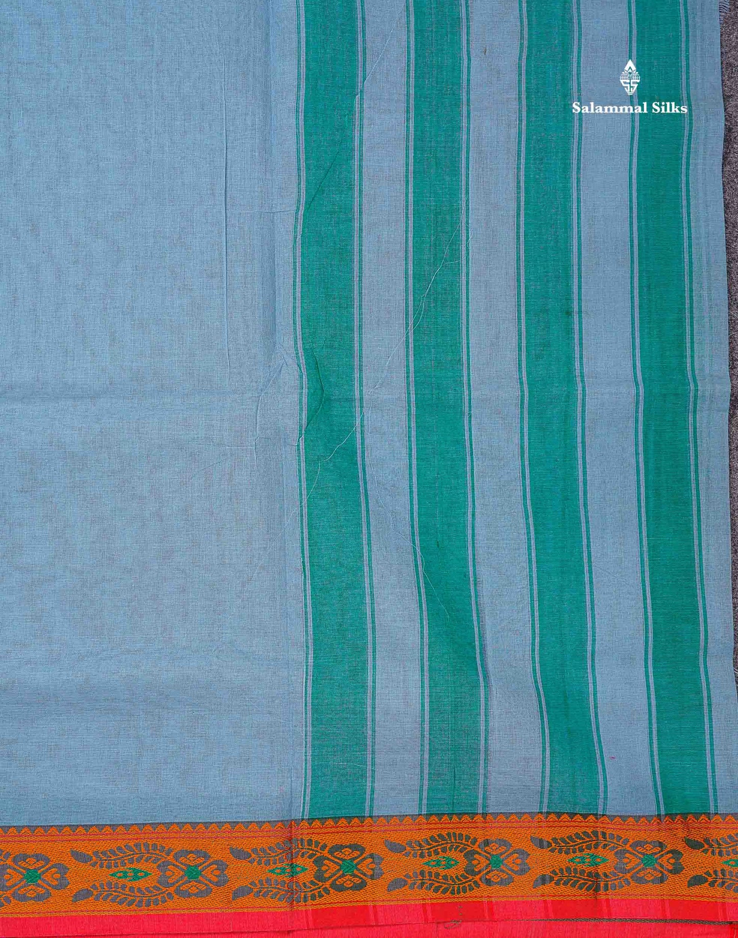 Beautiful Bottle Green Plain Pure Cotton Saree With Contrast Red Thread Work Traditional Border