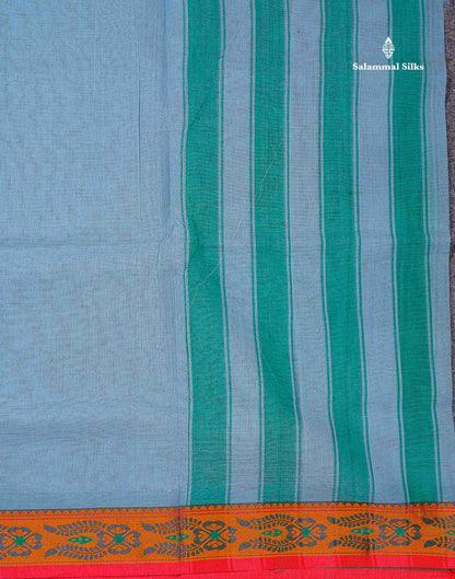 Beautiful Bottle Green Plain Pure Cotton Saree With Contrast Red Thread Work Traditional Border