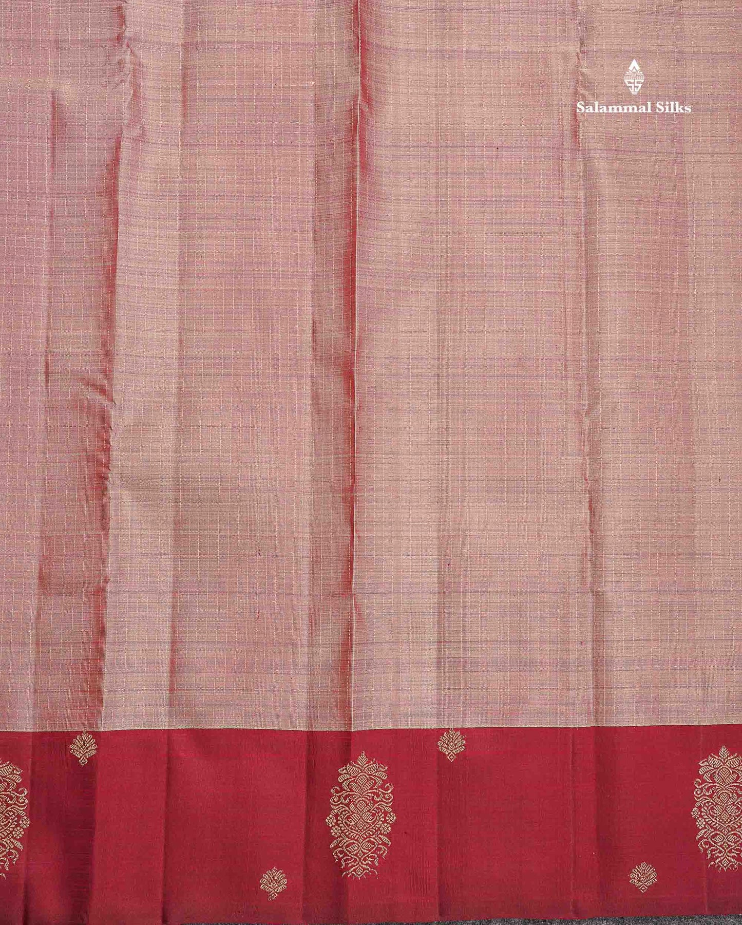 Pure Kanjivaram Silk Saree - Onion Pink Colour Body Checks With Contrast Maroon Fancy Border