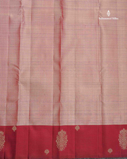Pure Kanjivaram Silk Saree - Onion Pink Colour Body Checks With Contrast Maroon Fancy Border