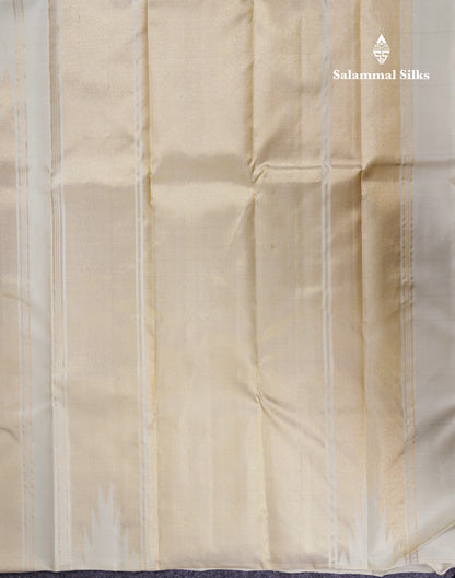 Beautiful Half White Vaira Oosi Lines 8 Kol Pure Kanjivaram Silk Saree With Traditional Tissue Raising Border