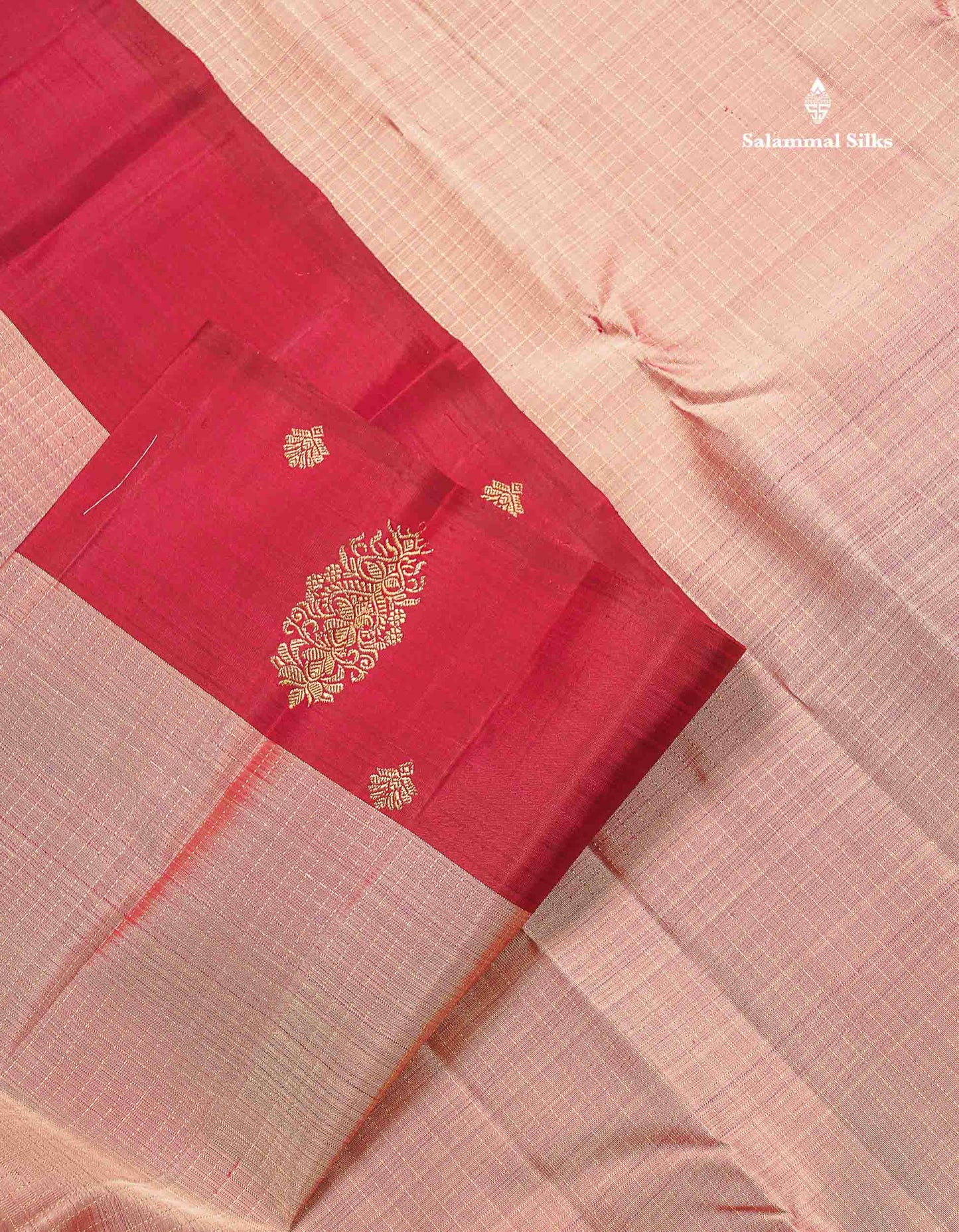 Pure Kanjivaram Silk Saree - Onion Pink Colour Body Checks With Contrast Maroon Fancy Border