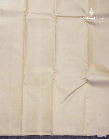 Beautiful Half White Vaira Oosi Lines 8 Kol Pure Kanjivaram Silk Saree With Traditional Tissue Raising Border