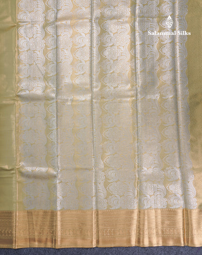 Light Parrot Green Tissue Bridal Semi Silk Saree With Traditional Border