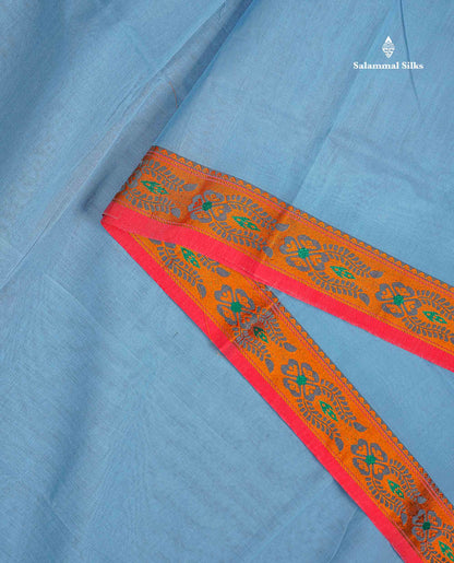Beautiful Bottle Green Plain Pure Cotton Saree With Contrast Red Thread Work Traditional Border