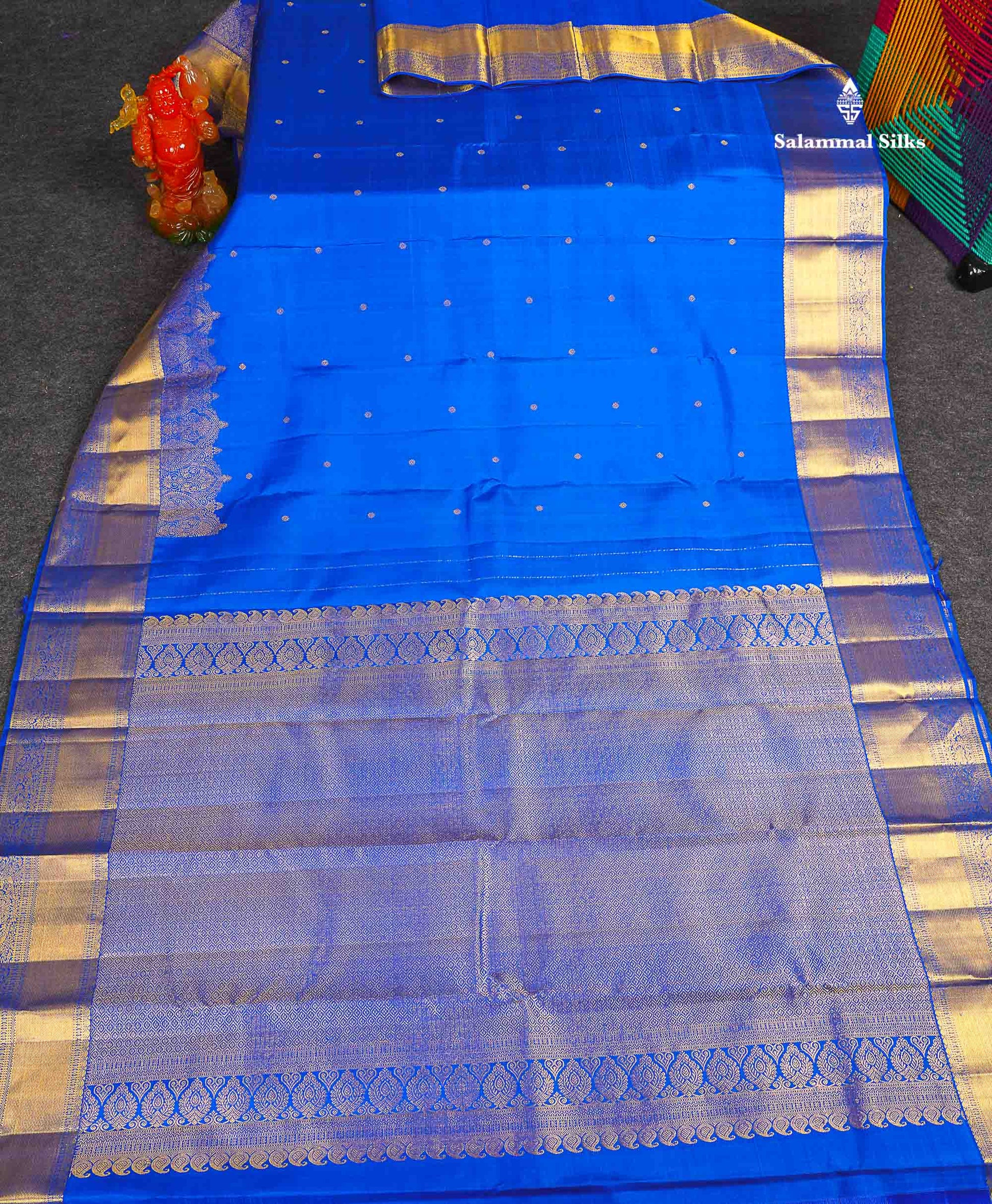 Pure Kanjivaram Silk Saree - Royal Blue Colour Body Butta With Turning Border