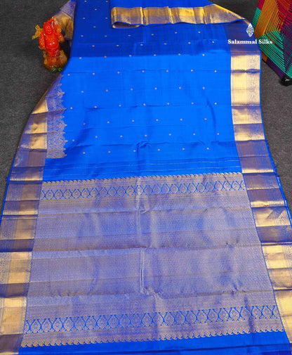 Pure Kanjivaram Silk Saree - Royal Blue Colour Body Butta With Turning Border