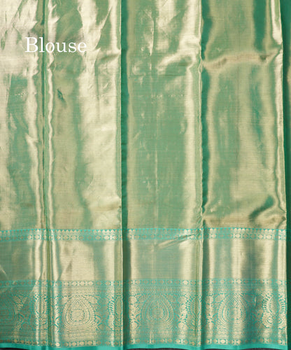 Light Green Tissue Bridal Pure Kanjivaram Silk Saree With Contrast Sapphire Green Border