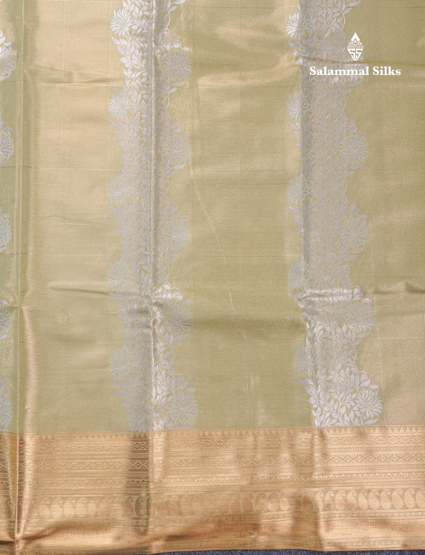 Light Parrot Green Tissue Bridal Semi Silk Saree With Traditional Border