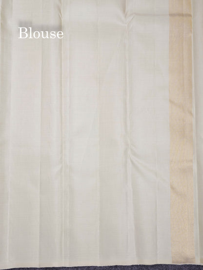 Beautiful Half White Vaira Oosi Lines 8 Kol Pure Kanjivaram Silk Saree With Traditional Tissue Raising Border