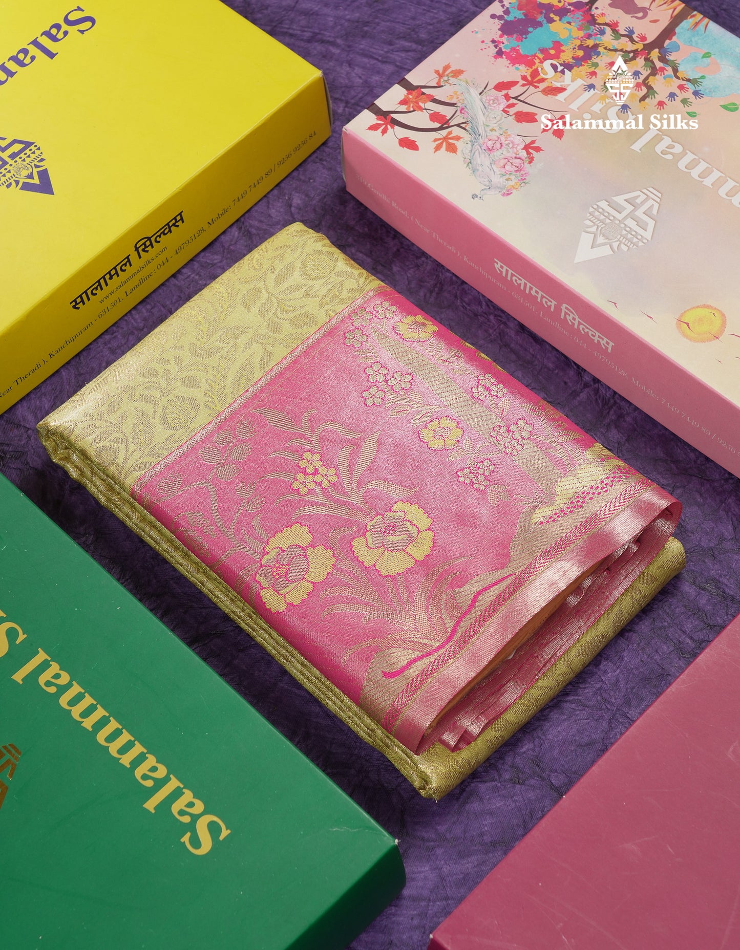 Beautiful Lemon Yellow Tissue Semi Silk Saree With Contrast Pink Fancy Border