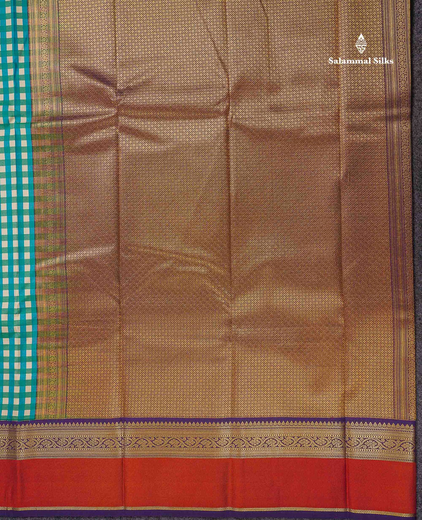 Beautiful Multicolour Small Checks Semi Silk Saree With Contrast Dark Purple Traditional Border