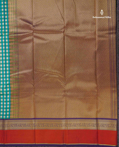Beautiful Multicolour Small Checks Semi Silk Saree With Contrast Dark Purple Traditional Border
