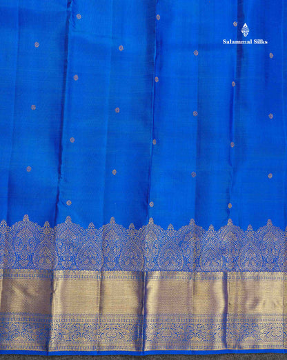 Pure Kanjivaram Silk Saree - Royal Blue Colour Body Butta With Turning Border