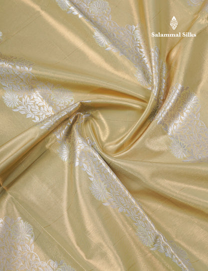 Light Parrot Green Tissue Bridal Semi Silk Saree With Traditional Border