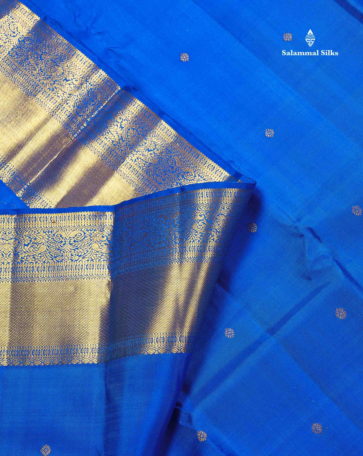 Pure Kanjivaram Silk Saree - Royal Blue Colour Body Butta With Turning Border