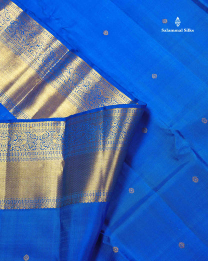 Pure Kanjivaram Silk Saree - Royal Blue Colour Body Butta With Turning Border