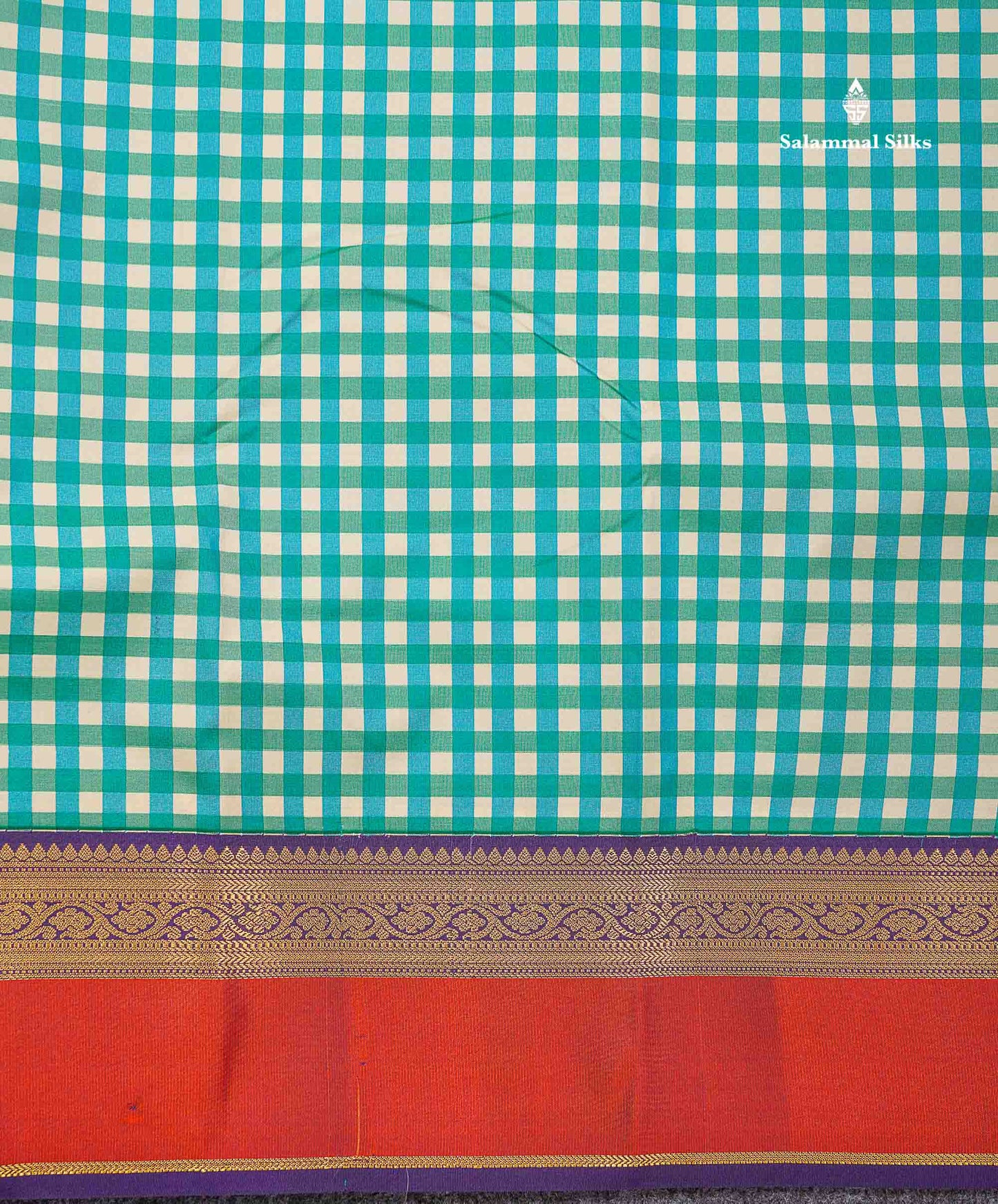 Beautiful Multicolour Small Checks Semi Silk Saree With Contrast Dark Purple Traditional Border