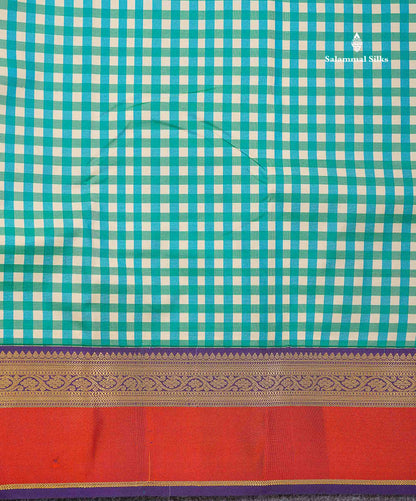 Beautiful Multicolour Small Checks Semi Silk Saree With Contrast Dark Purple Traditional Border