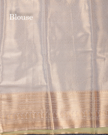 Light Parrot Green Tissue Bridal Semi Silk Saree With Traditional Border