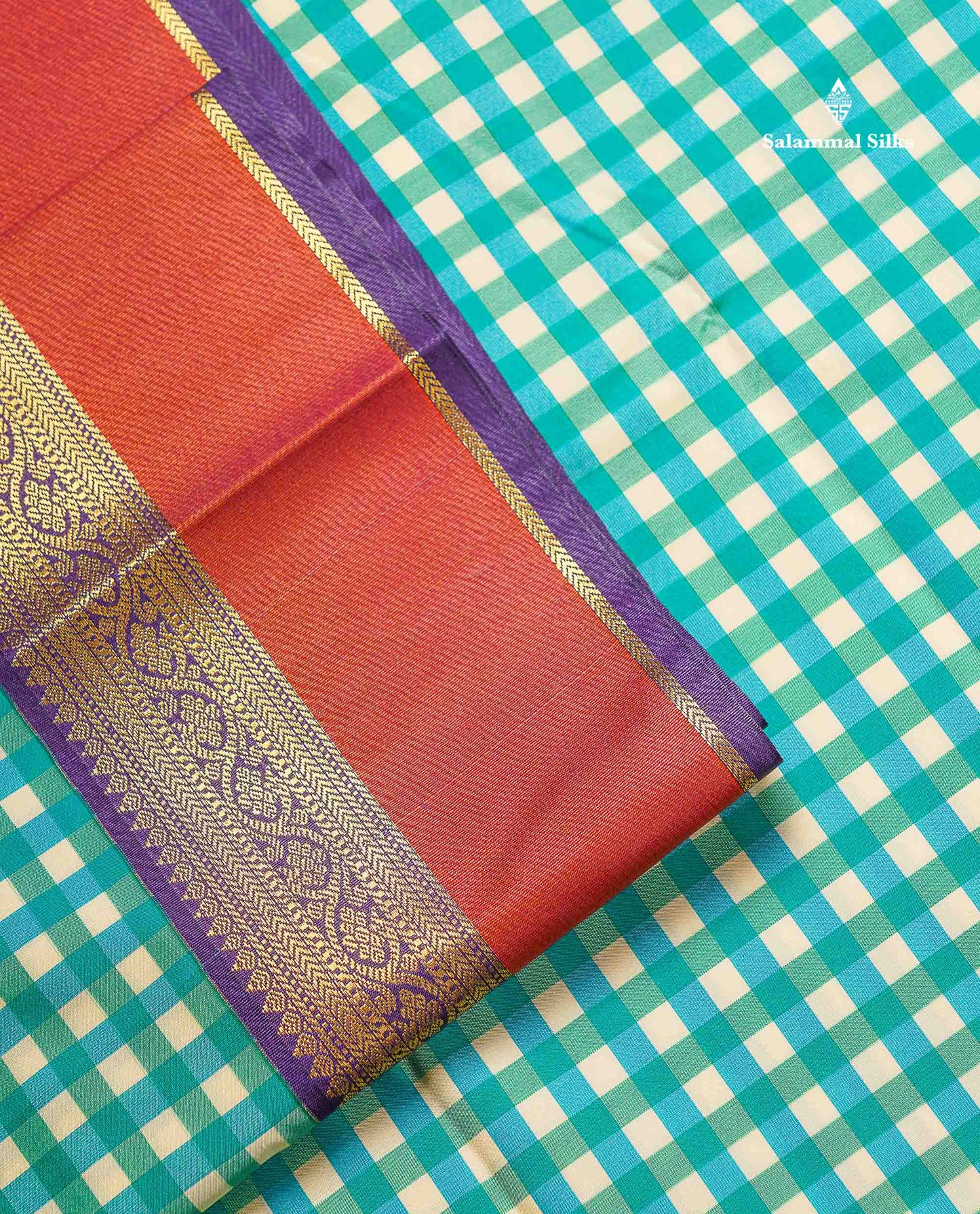 Beautiful Multicolour Small Checks Semi Silk Saree With Contrast Dark Purple Traditional Border