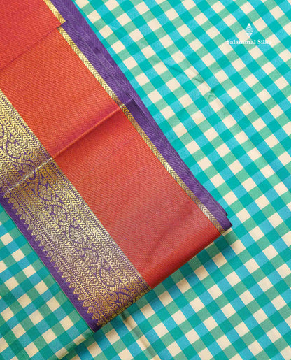Beautiful Multicolour Small Checks Semi Silk Saree With Contrast Dark Purple Traditional Border