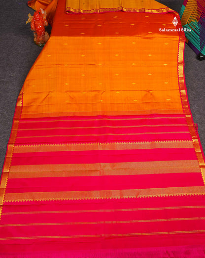 Pure Kanjivaram Silk Saree - Orange Colour Body With Contrast Pink Small Border 