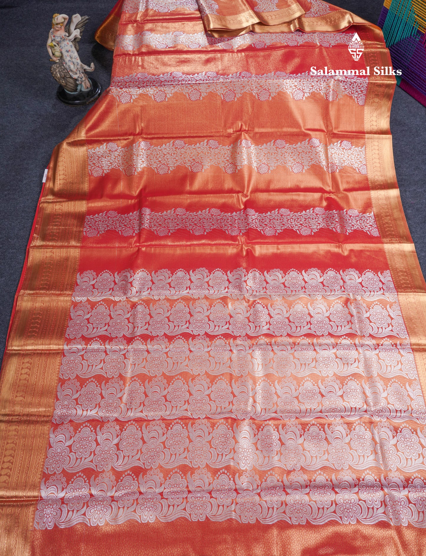 Orange Tissue Bridal Semi Silk Saree With Traditional Border
