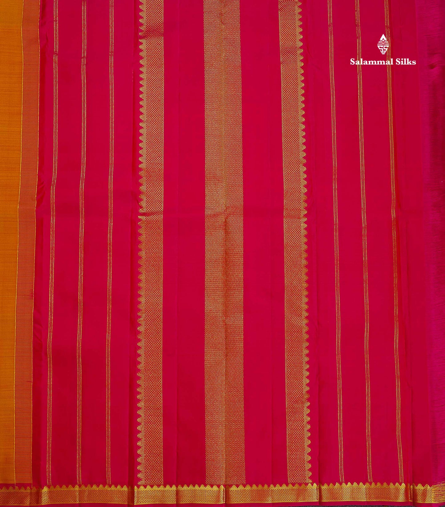 Pure Kanjivaram Silk Saree - Orange Colour Body With Contrast Pink Small Border