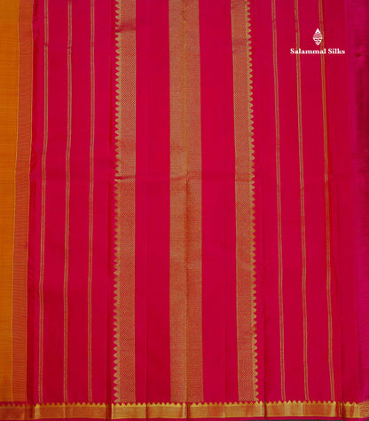 Pure Kanjivaram Silk Saree - Orange Colour Body With Contrast Pink Small Border
